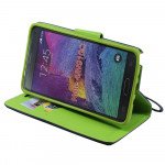 Wholesale Samsung Galaxy Note 4 Diary Flip Leather Wallet Case w Stand and Strap (Blue Green)